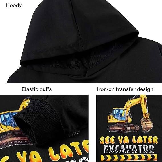 MSRP $26 Lovekider Boys 5Y Black Excavator Hoodies Sweatshirts Fun Vehicle Gra