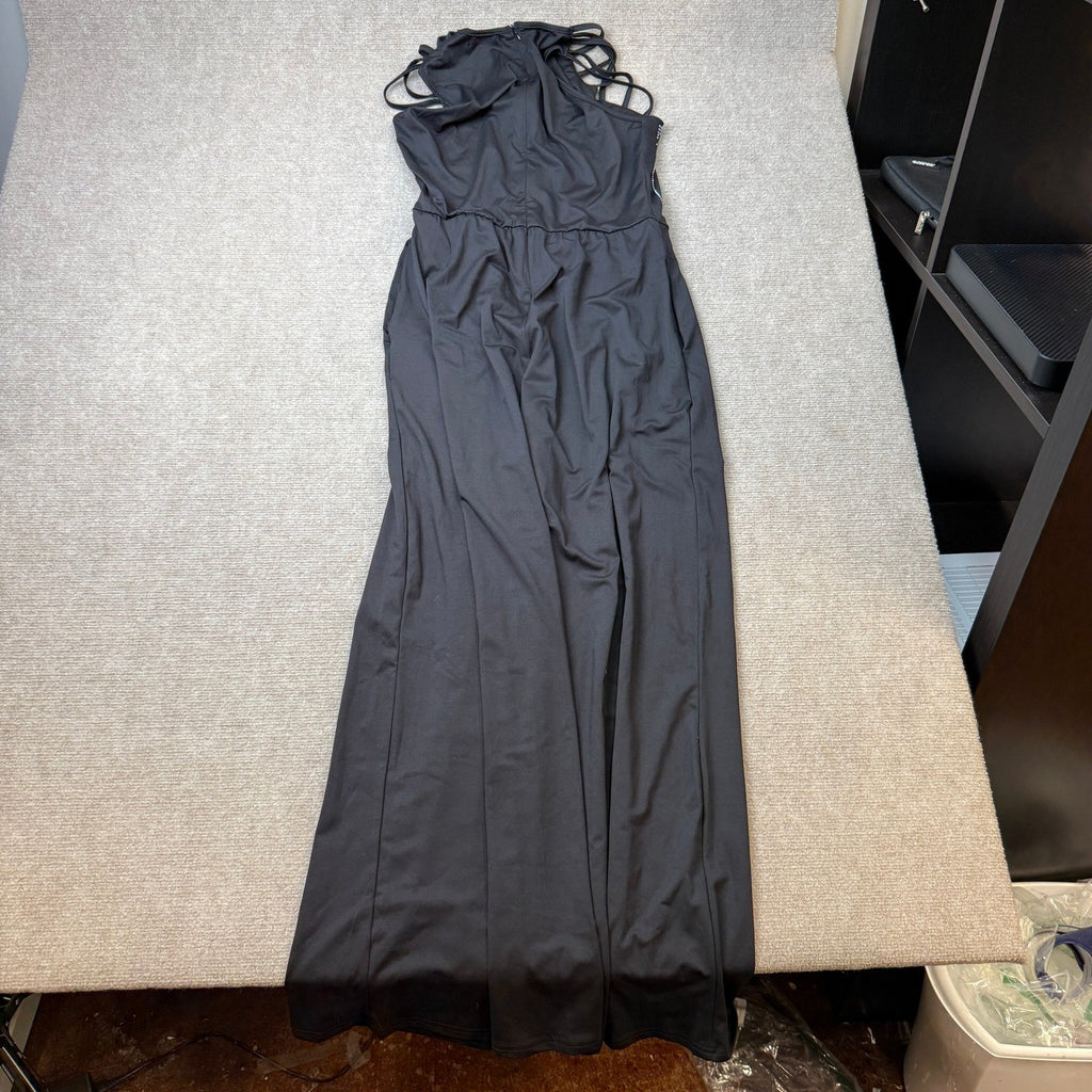 MSRP $52 CHICME Women's M One Piece Jumpsuit Rhinestone Cutout Ruched Wide