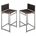 Set of 2 Metal High Outdoor Bar Stool with Coffee Saddle Leather Seat