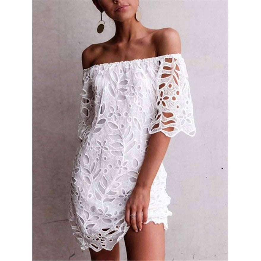 MSRP $44 PRETTYGARDEN Women's S Summer Off Shoulder Dress Floral Lace Flare