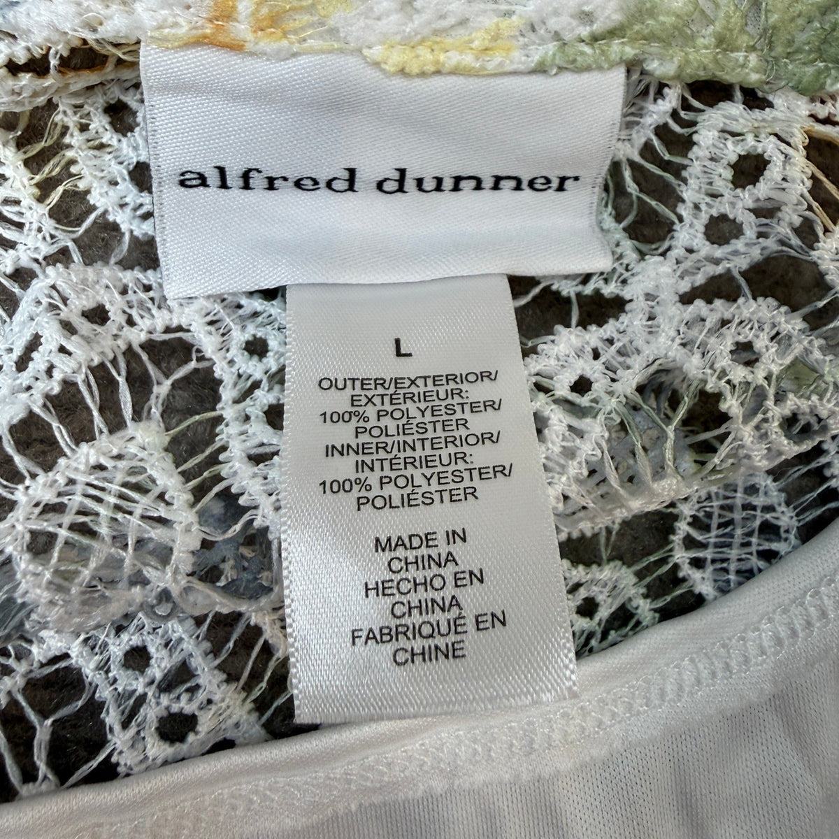 MSRP $69 Alfred Dunner Al Fresco Womens L Yellow Multi 3/4 Sleeve Layered Top