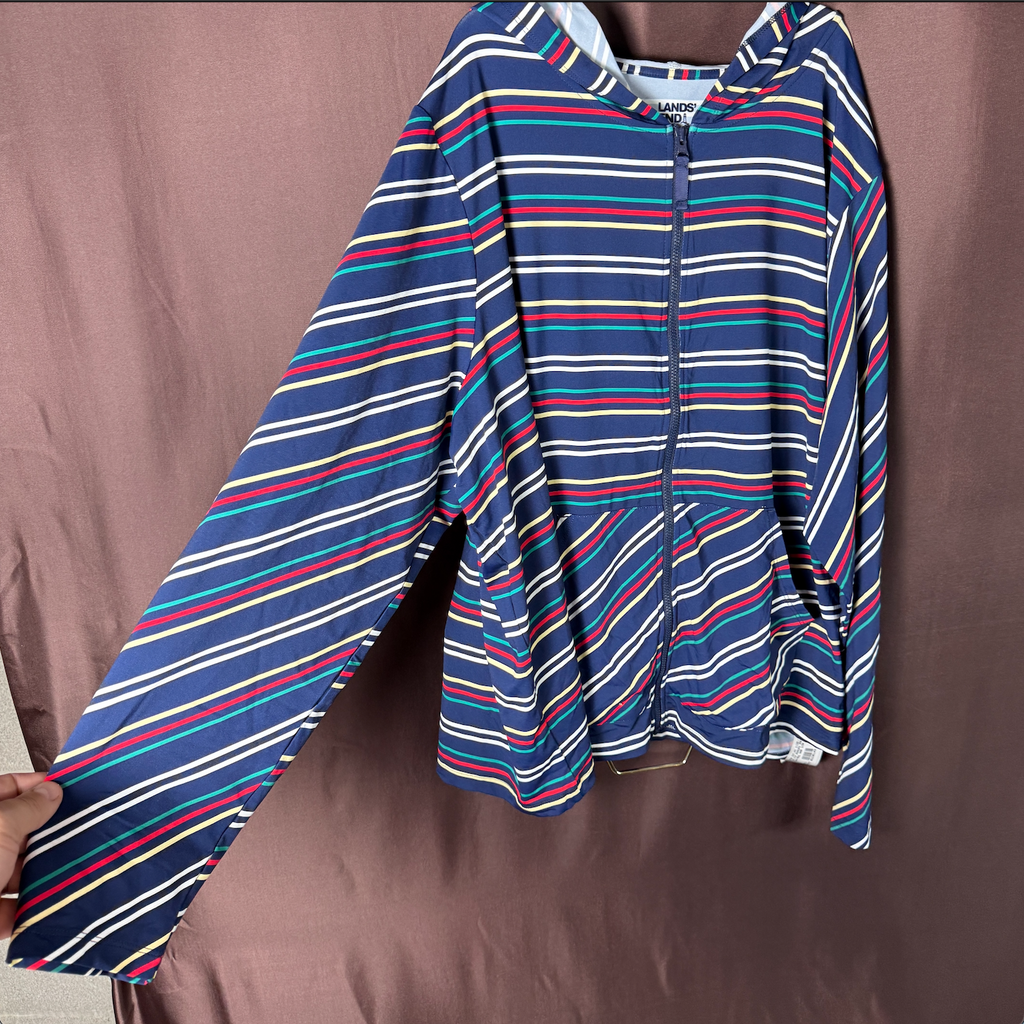 Land’s End Women's M LONG Full Zip Hooded Long Sleeve Rash Guard Cover-up