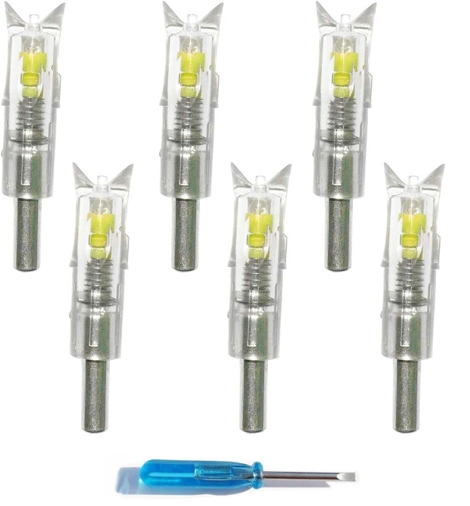 Pack of 6 LED Lighted Nocks for Crossbow Bolts 0.300"/ 7.62mm w/ Tool