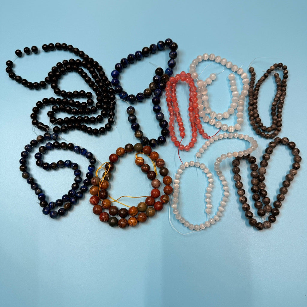 Set of 10 Natural Gemstone Round Beads Strands 15" Sizes 6,8,10 mm 14oz №B21