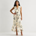 MSRP $89 Melonie T Womens 12 Cream Multi Floral V Neck Sleeveless Cap Maxi Dres