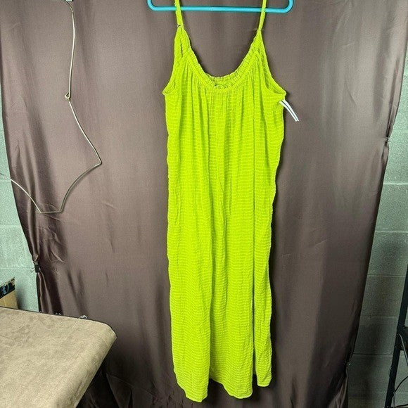 Land's End Women's M Rayon Poly Rib Scoop Neck Swim Cover-up Maxi Dress Bright