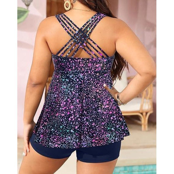 MSRP $47 Aqua Eve Womens 18W Star Whole Sky Tankini w/ Shorts Two Piece Swims