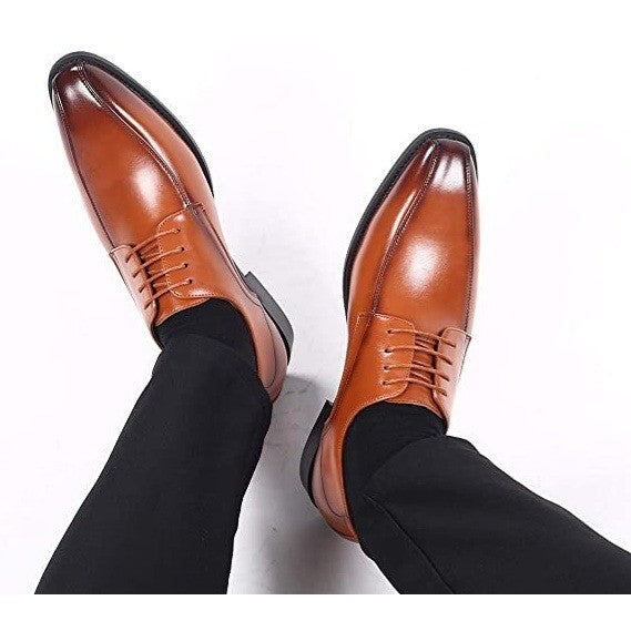 Santimon Men's US 6.5 Tan Leather Derby Shoes Lace Up Formal Business Shoes