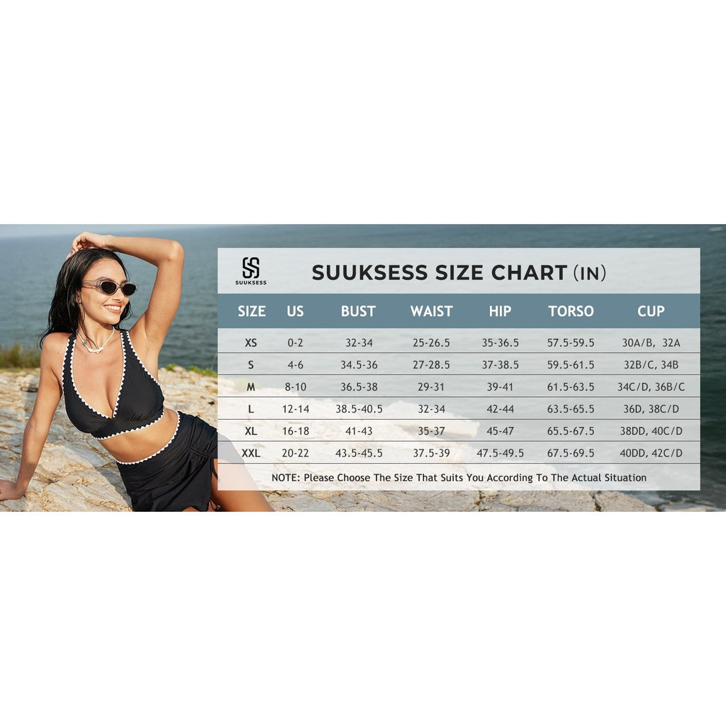 MSRP $39 SUUKSESS Women's M Black High Waisted Bikini Set with Skirt Sexy