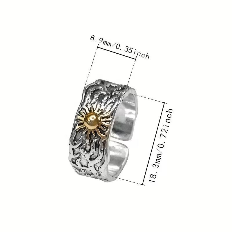 Retro Golden Sun Ring 925 Sterling Silver Mens Punk Gothic Trendy Jewelry Size 8