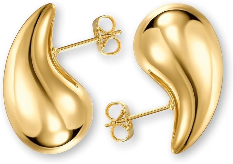 Gold Teardrop Hoop Earrings for Women 22mm, 32mm, Chunky Dangle, Hypoallergenic