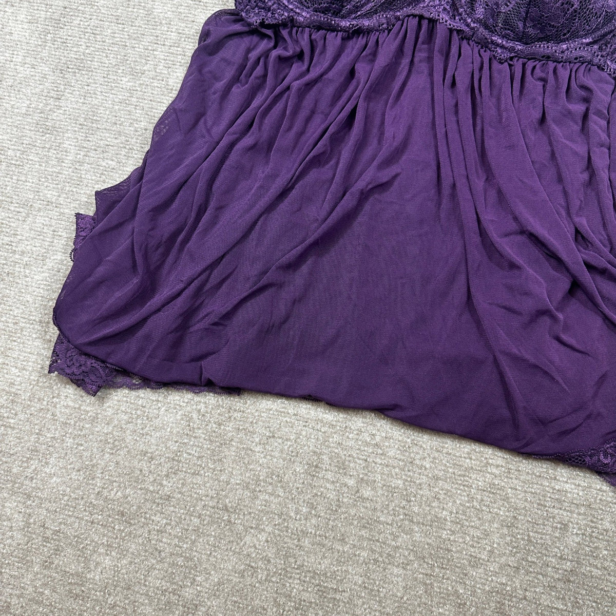 NWT Dreamgirl 11020X Womens 1X Plum Stretch Mesh and Lace Babydoll w/ G-String