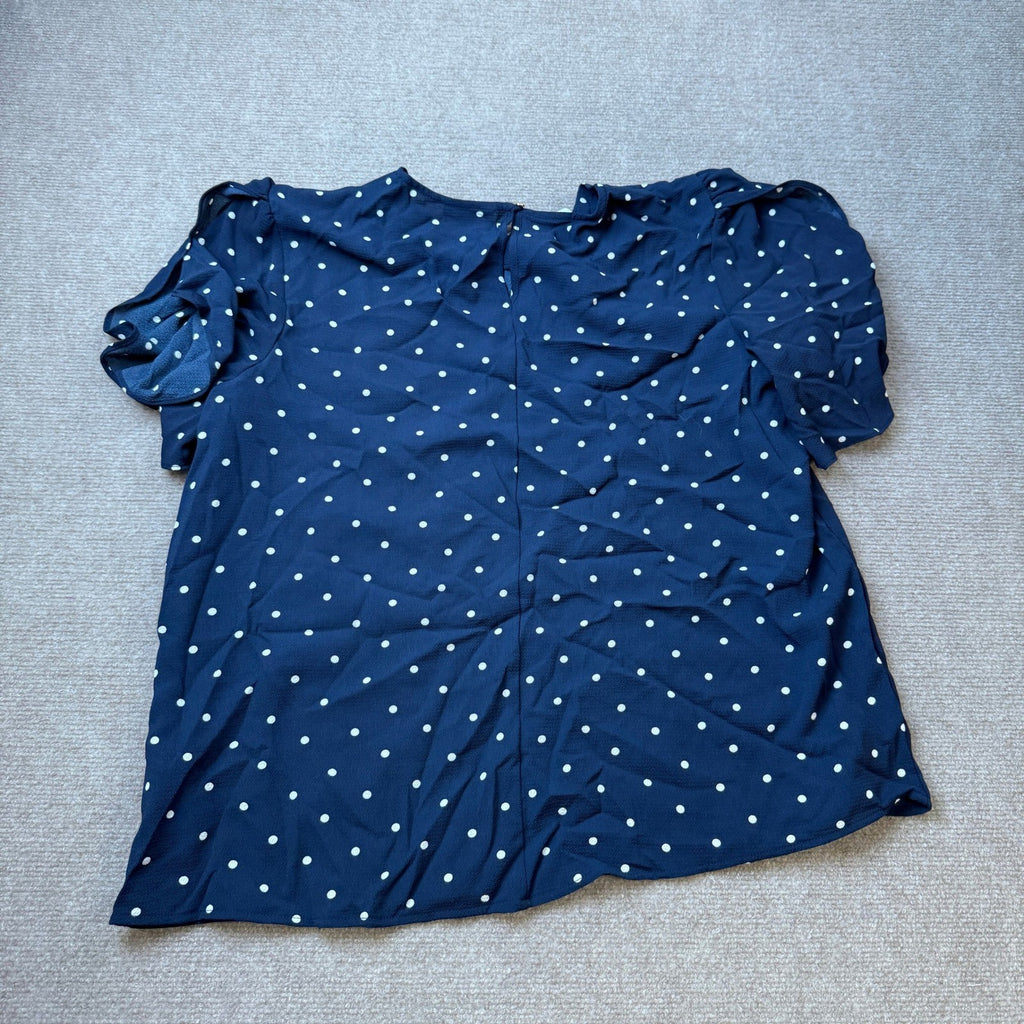 MSRP $48 Liz Claiborne Womens XL Tall Navy/White Polka Dot  Ruffle Sleeve Blous