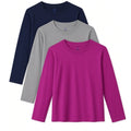 Set of 3 HoeVou Girls 14-16Y Long Sleeve Shirts Youth Cotton T-Shirts Tagless L