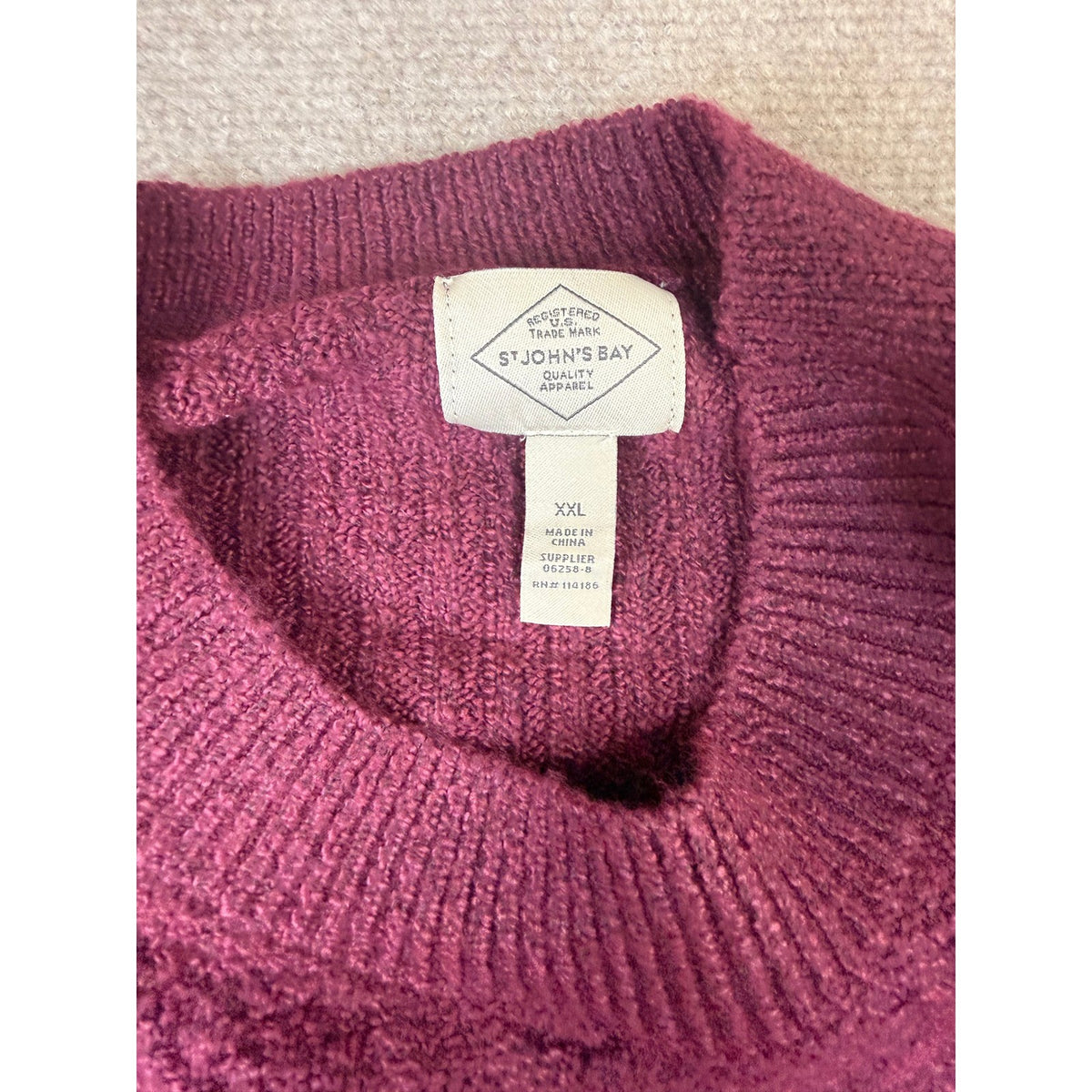 MSRP $38 St. John's Bay Womens XXL Deep Ruby Crew Neck Pullover Sweater Long S