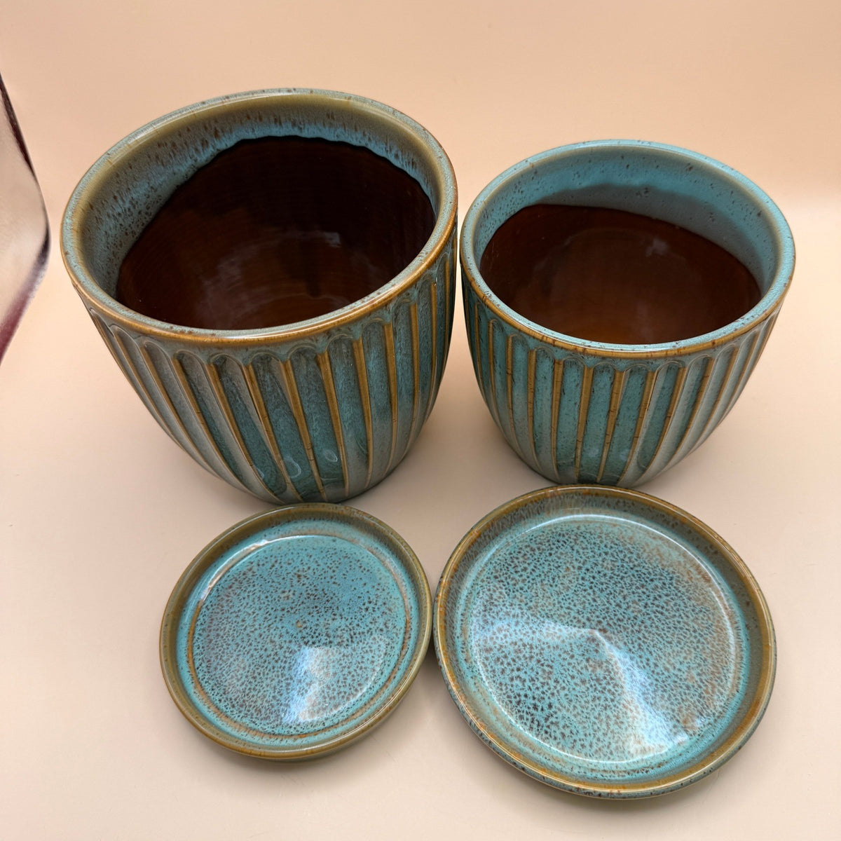 Set of 2 Oairse Ceramic Bluish Grey Pots for Indoor Plants, 4.9 + 5.7 Inch With
