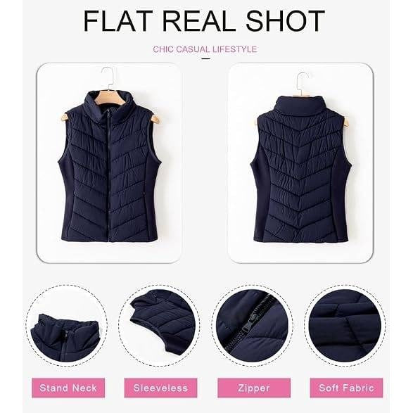 MSRP $44 Dokotoo Women's XL Blue Quilted Vest Lightweight Puffer Gilet Zip Oute