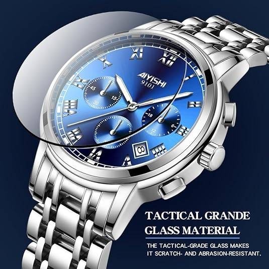 Dofia Xiaoya Aiyishi 9101 Men's Silver Stainless Steel Quartz Watch Blue Dial