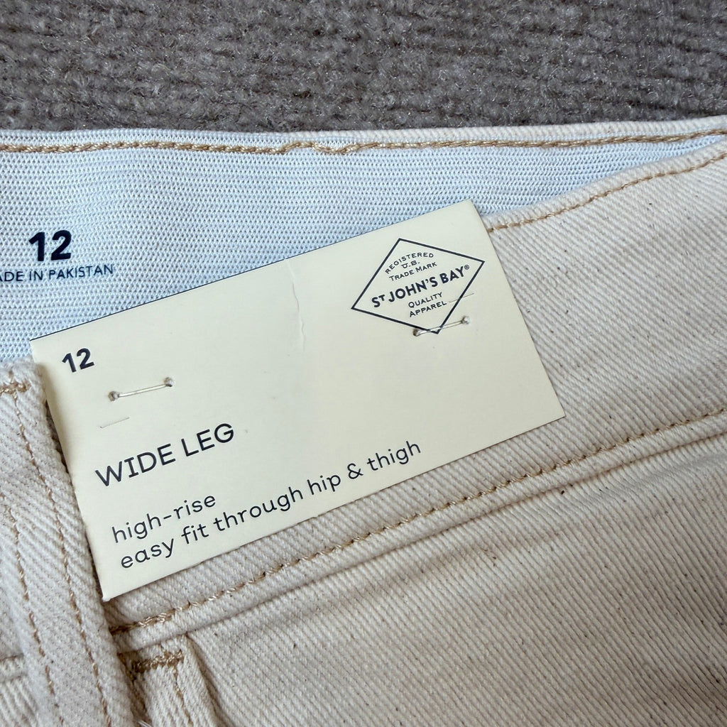 MSRP $48 St. John's Bay Womens 12 Natural Wide Leg High Rise Pants
