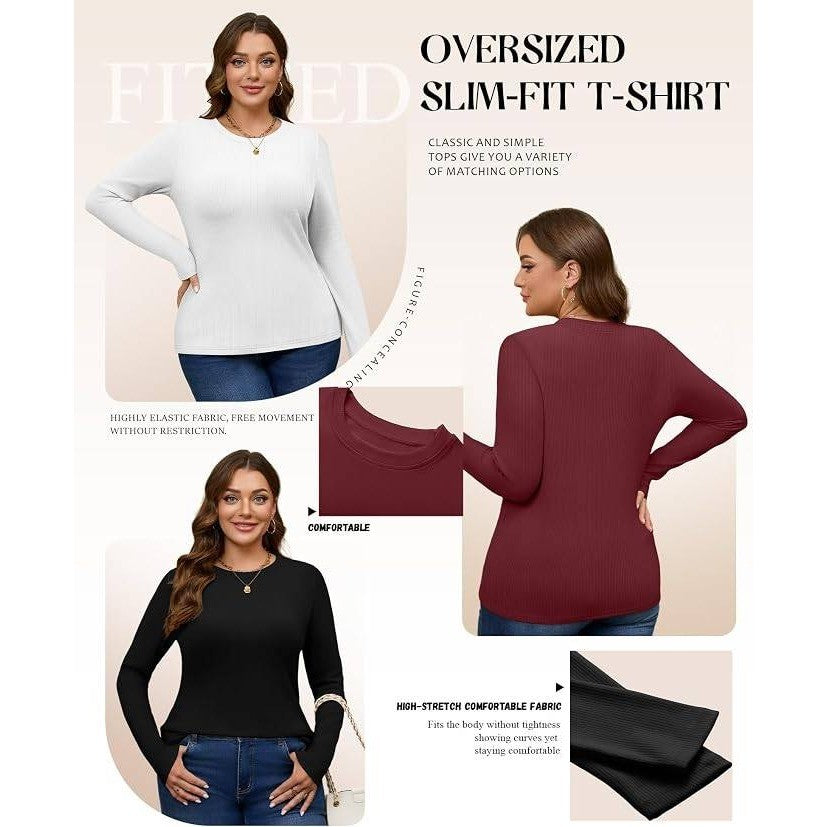 MSRP $52 Evervibe 3 Pack Women's 4XL Thermal Long Sleeve Shirts Ribbed Knit Top