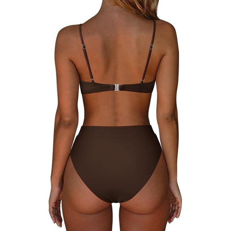 MSRP $40 SUUKSESS Women's M Dark Brown High Waisted High Cut Bikini Set Sexy T