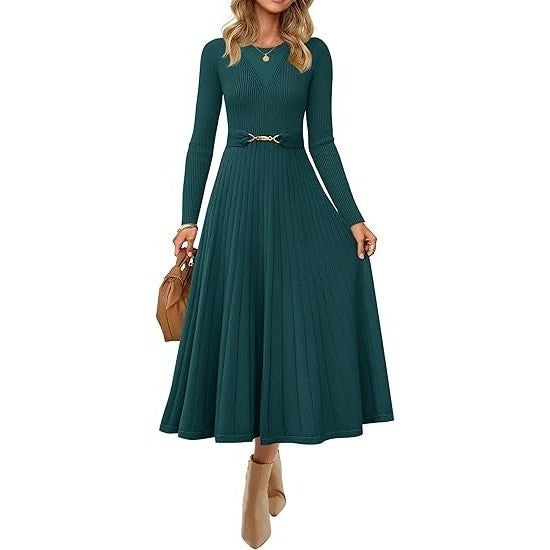 MSRP $71 ZESICA Women's Teal XL Long Sleeve Midi Sweater Dress w/ Belt Fall Cre