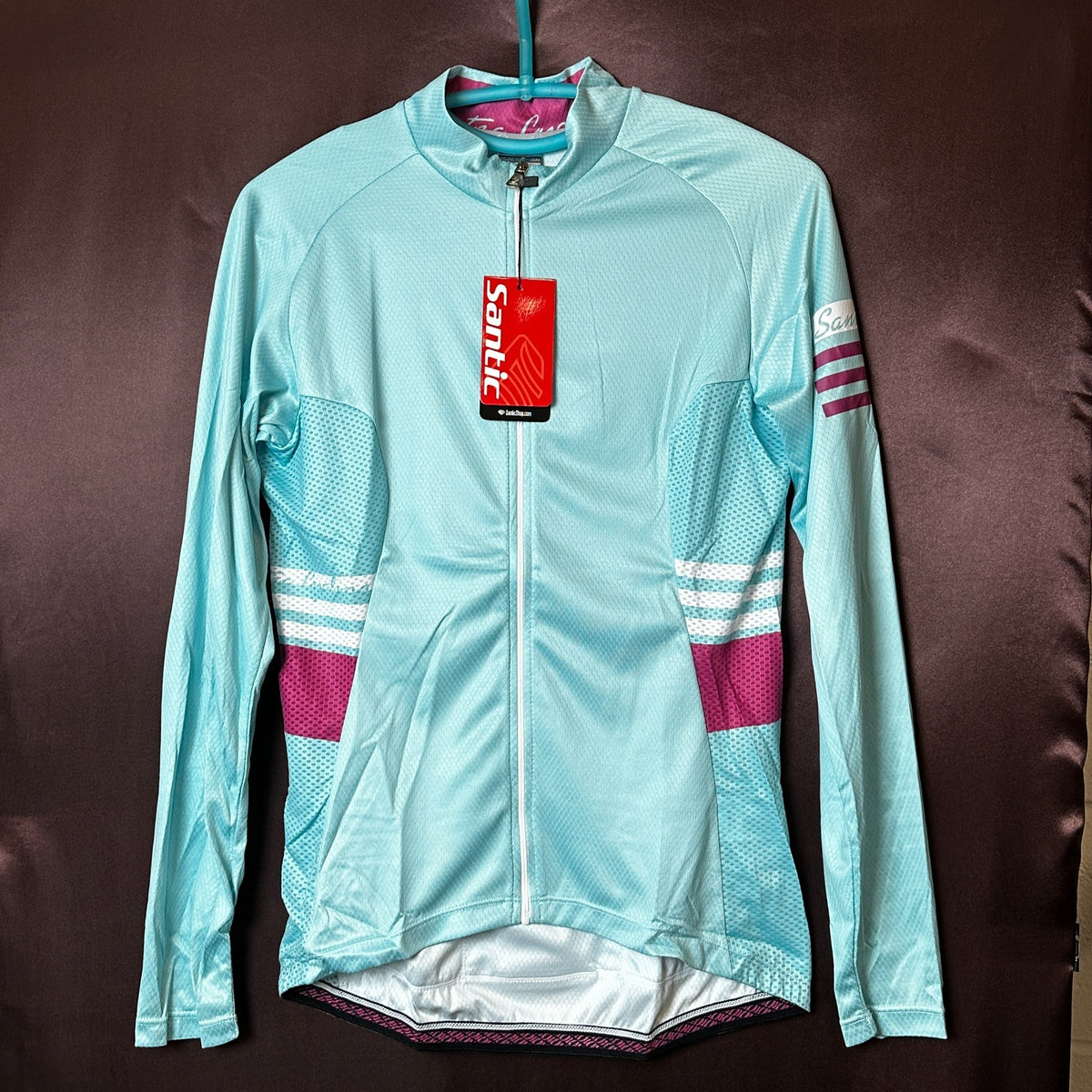 NWT Santic Olivia Women's M Blue Cycling Jersey Long Sleeve Full Zip, Rear Pocke