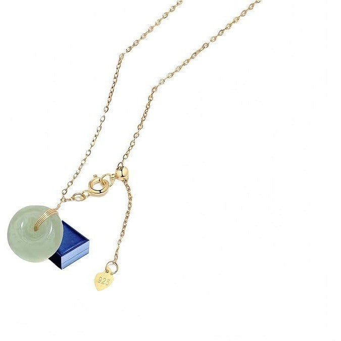 Jade Necklace 14K Gold Plated Green Pendant Jewelry for Women