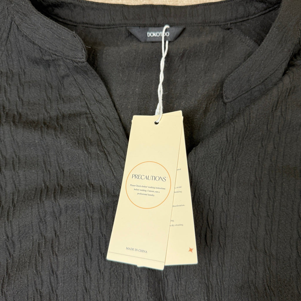 MSRP $40 Dokotoo Womens L Black Long Sleeve V Neck Textured Babydoll Fall Dress