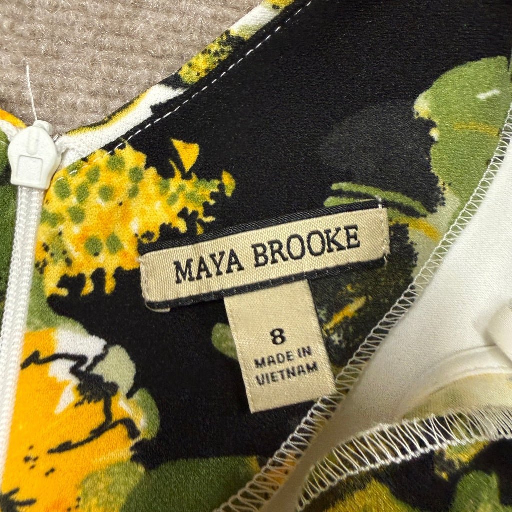 MSRP $94 Maya Brooke Women's 8 Lite Yellow White Crepe Floral Jacket Dress