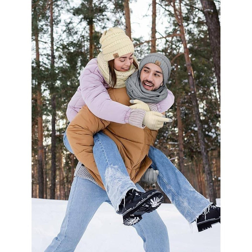 MSRP $31 Winter Beanie Hat Scarf Gloves Set Warm Fleece Knit Hats Touch Screen