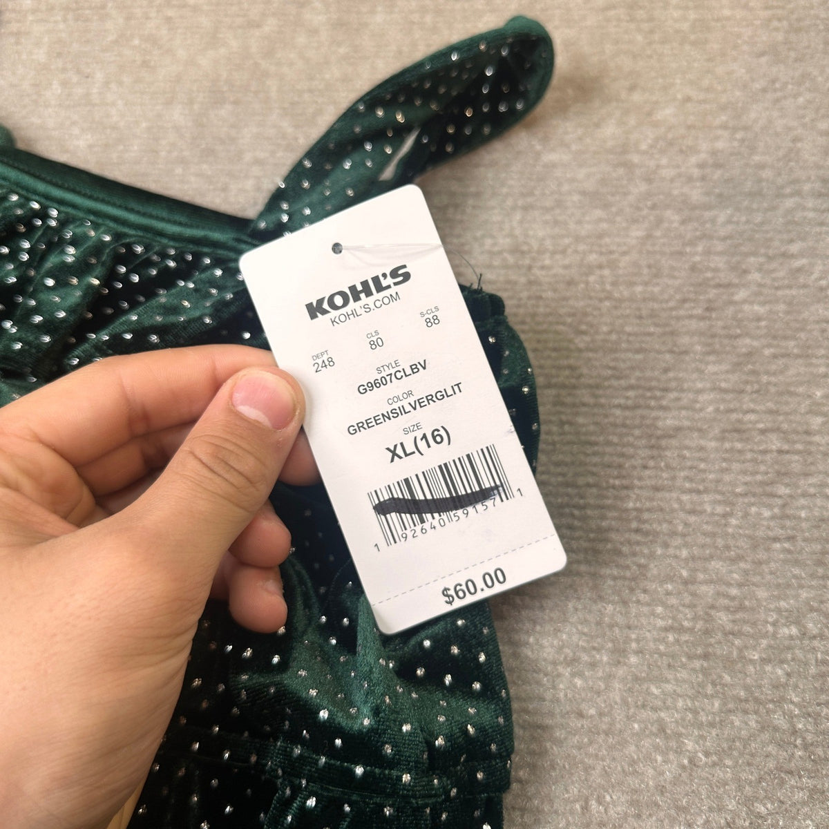 MSRP $60 Kohl's Eyeshadow Girls XL (16) Green Silver Glitter Dot Velvet Jumpsuit
