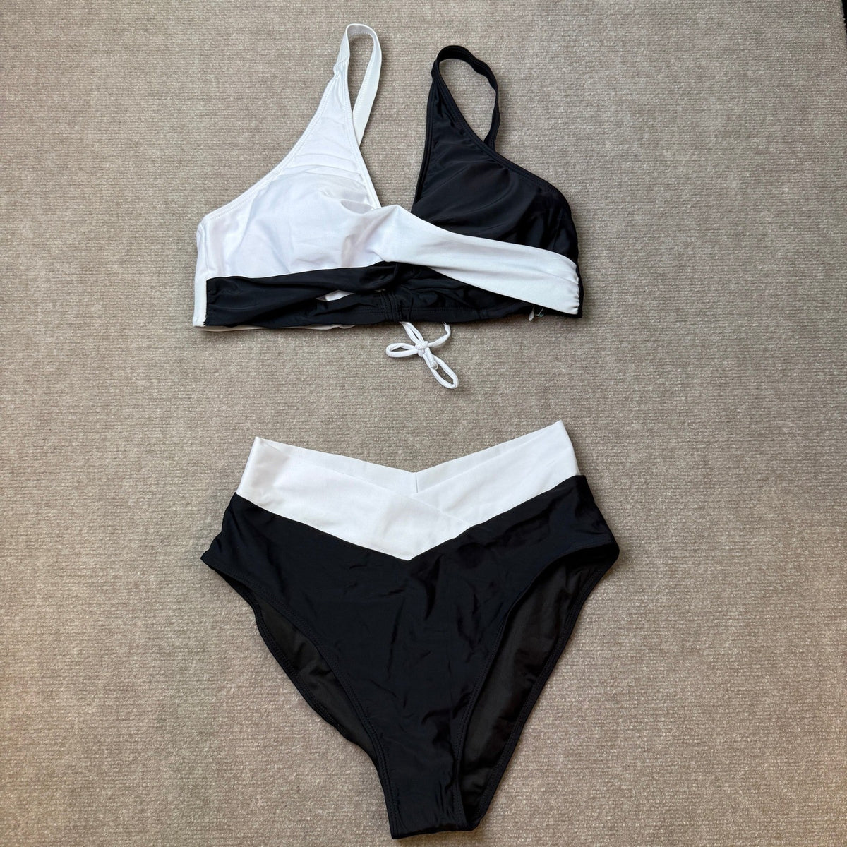 MSRP $42 Aqua Eve Womens XL Black/White 2 Piece Swimsuits High Waist Bikini Tw