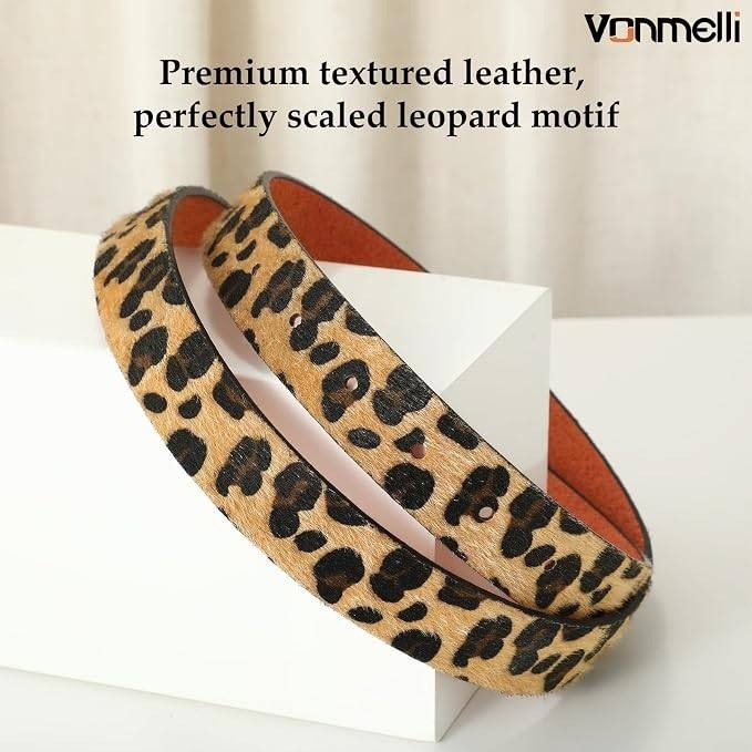 MSRP $19 VONMELLI Women's Leopard Belt for Jean Pant Fashion Gold Buckle Ladies