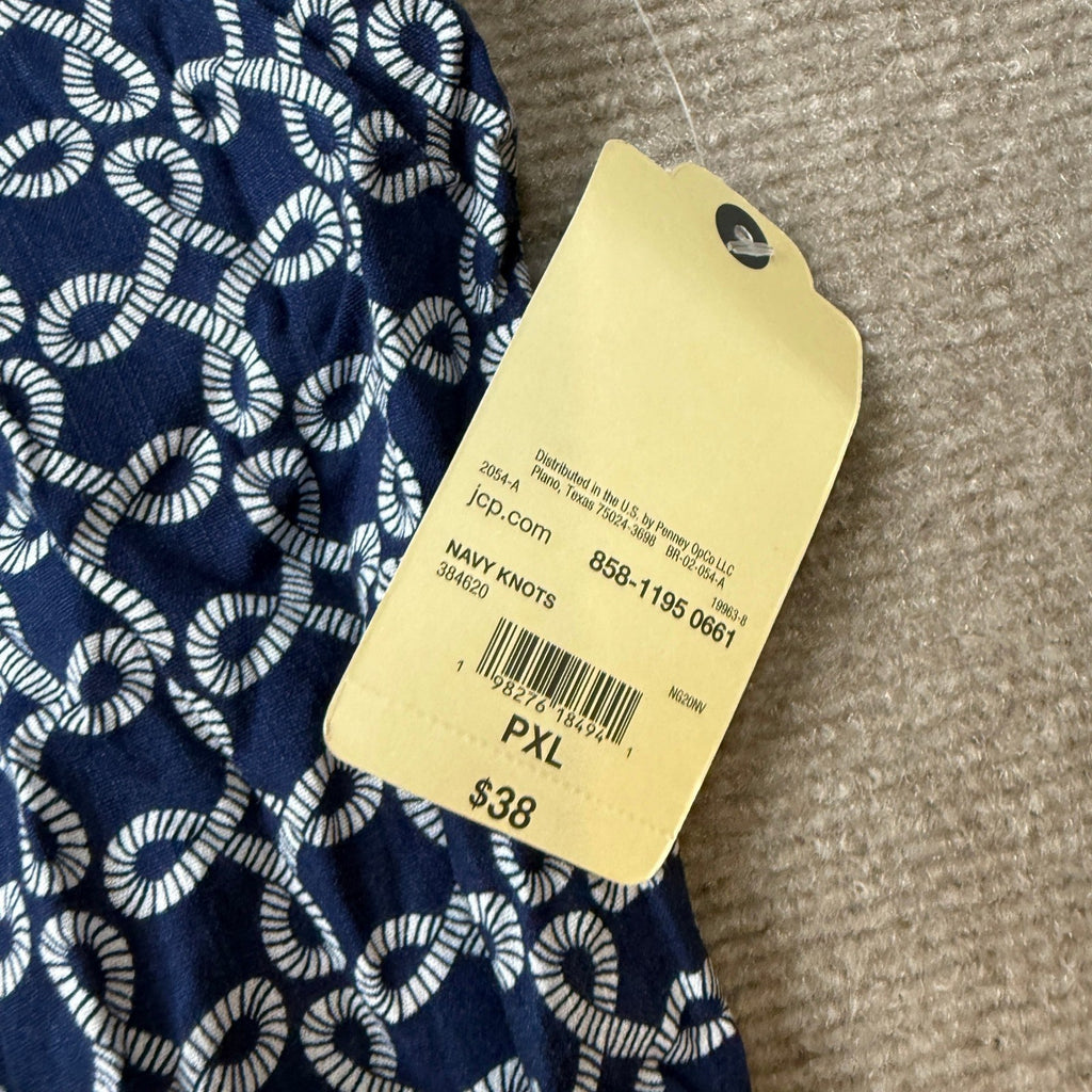 MSRP $38 St. John's Bay Womens XL Petite Navy Knots V Neck Blouse Short Sleeve