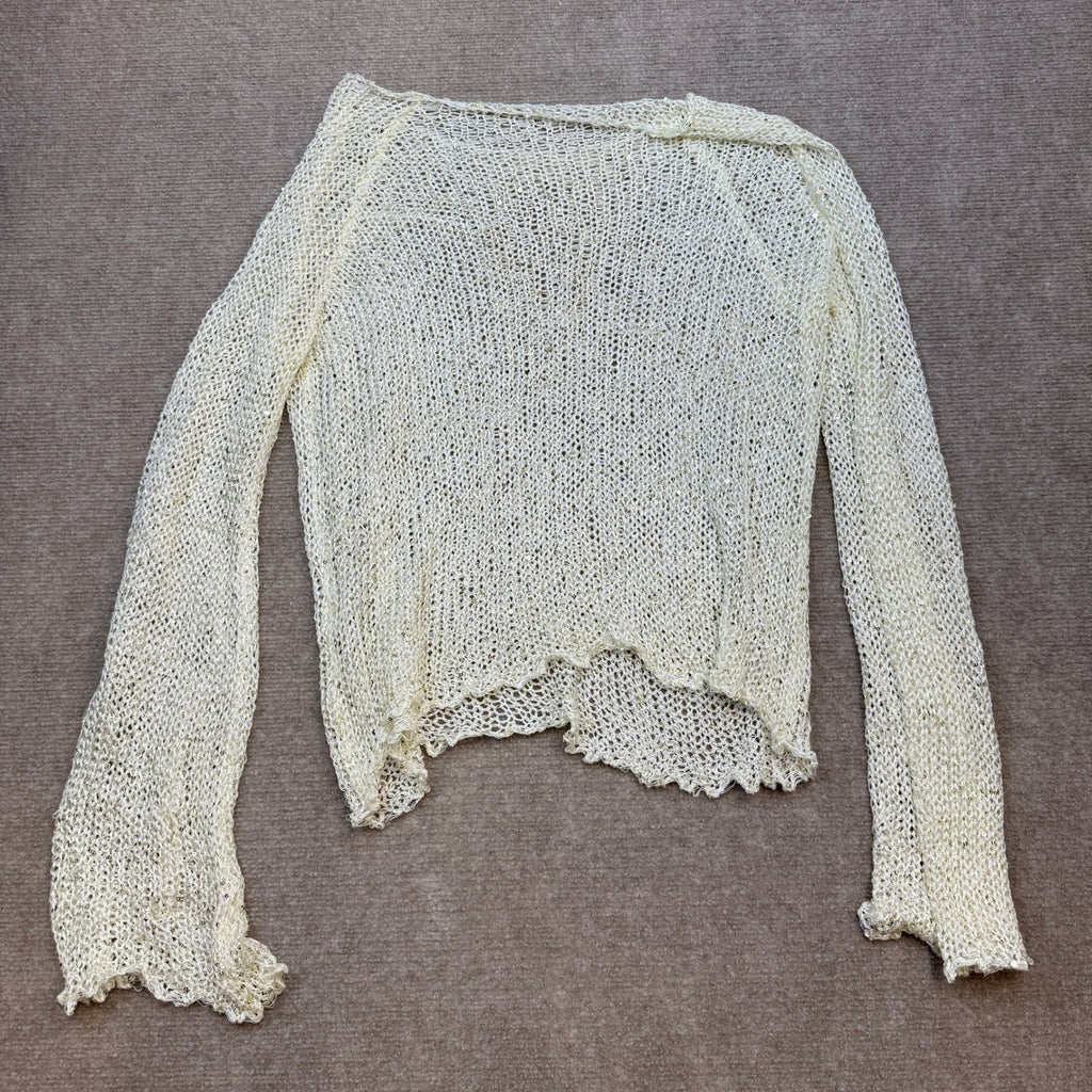 MSRP $52 SOLY HUX Women's Plain Apricot L Hollow Out Sequin Sparkly Sweater
