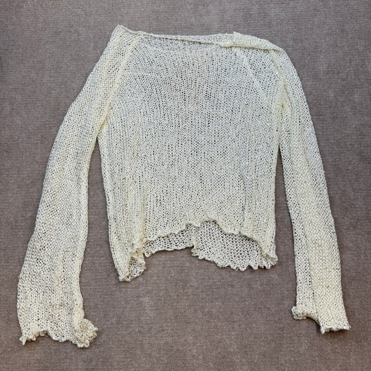 MSRP $52 SOLY HUX Women's Plain Apricot L Hollow Out Sequin Sparkly Sweater