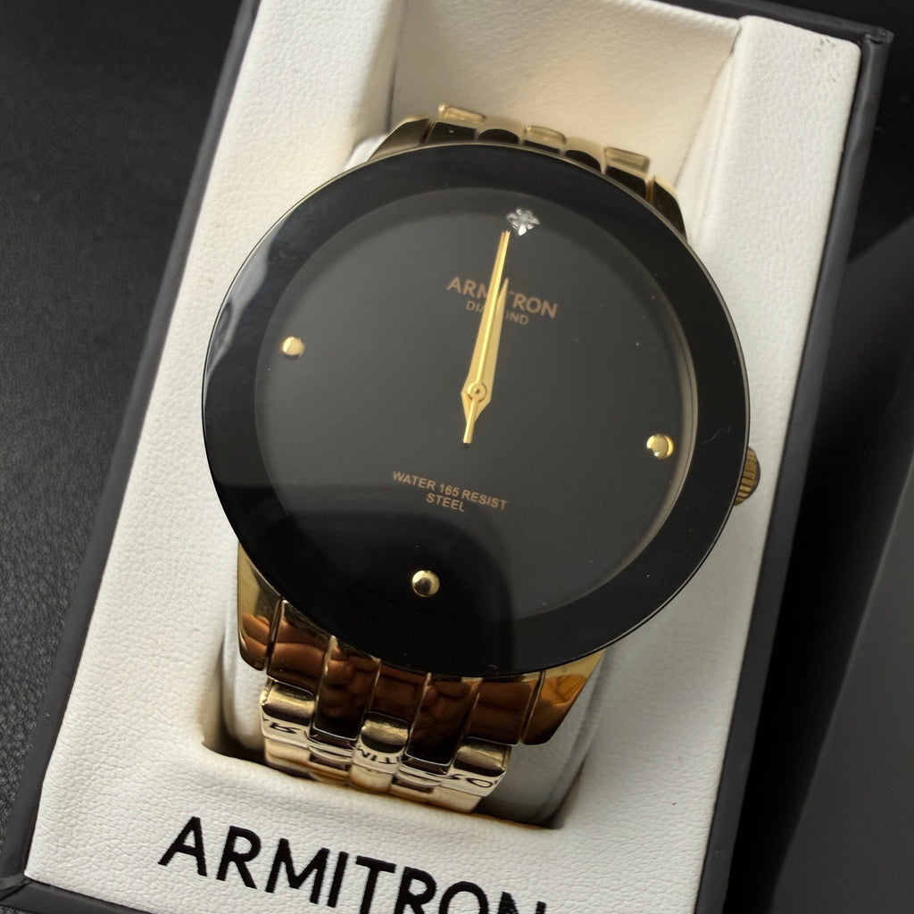 Armitron 20/4952GP Men's Diamond Gold Tone Bracelet Watch New Battery Japan Mov