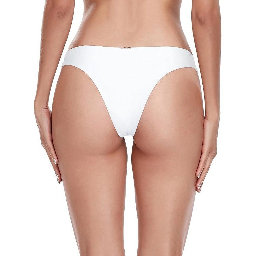 MSRP $19 RELLECIGA Women's XL White Cheeky Brazilian Cut Low Rise Bikini Bottom