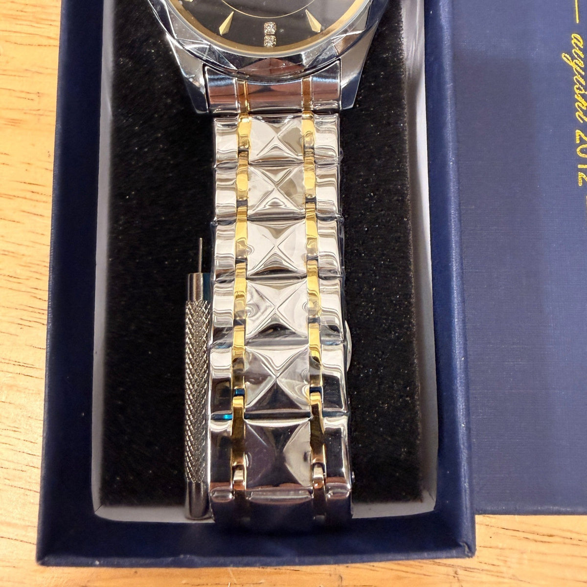 Dofia Xiaoya Aiyishi 1832 Men's Two Tone Stainless Steel Quartz Watch Black Dia