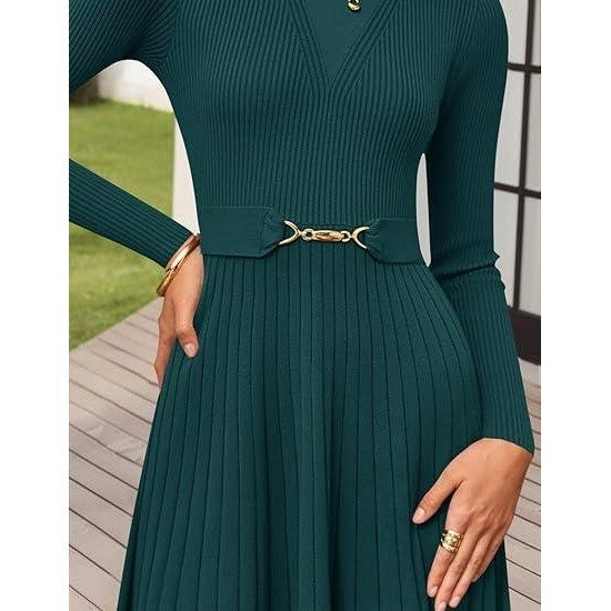 MSRP $71 ZESICA Women's Teal XL Long Sleeve Midi Sweater Dress w/ Belt Fall Cre