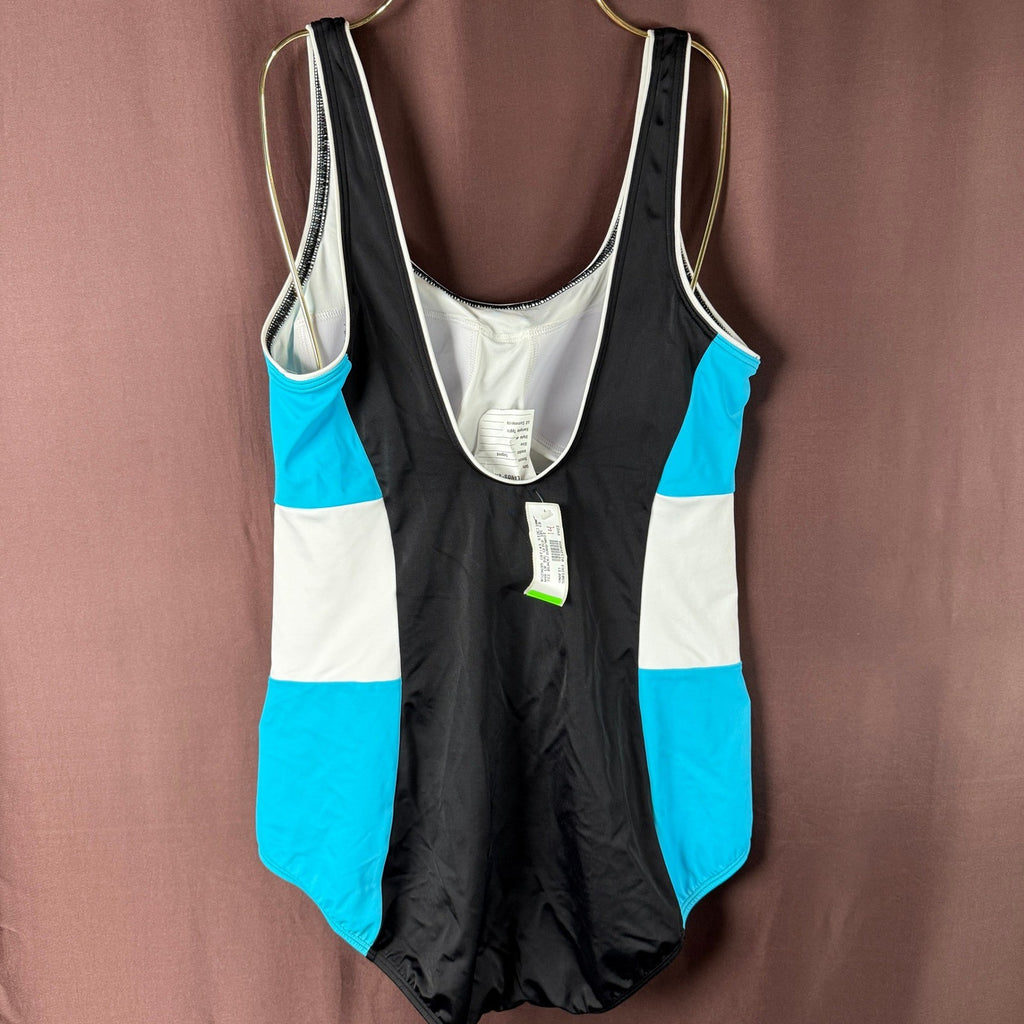 Land's End Women's 14 Colorblock Sporty Tugless One Piece Swimsuit Black/turquo