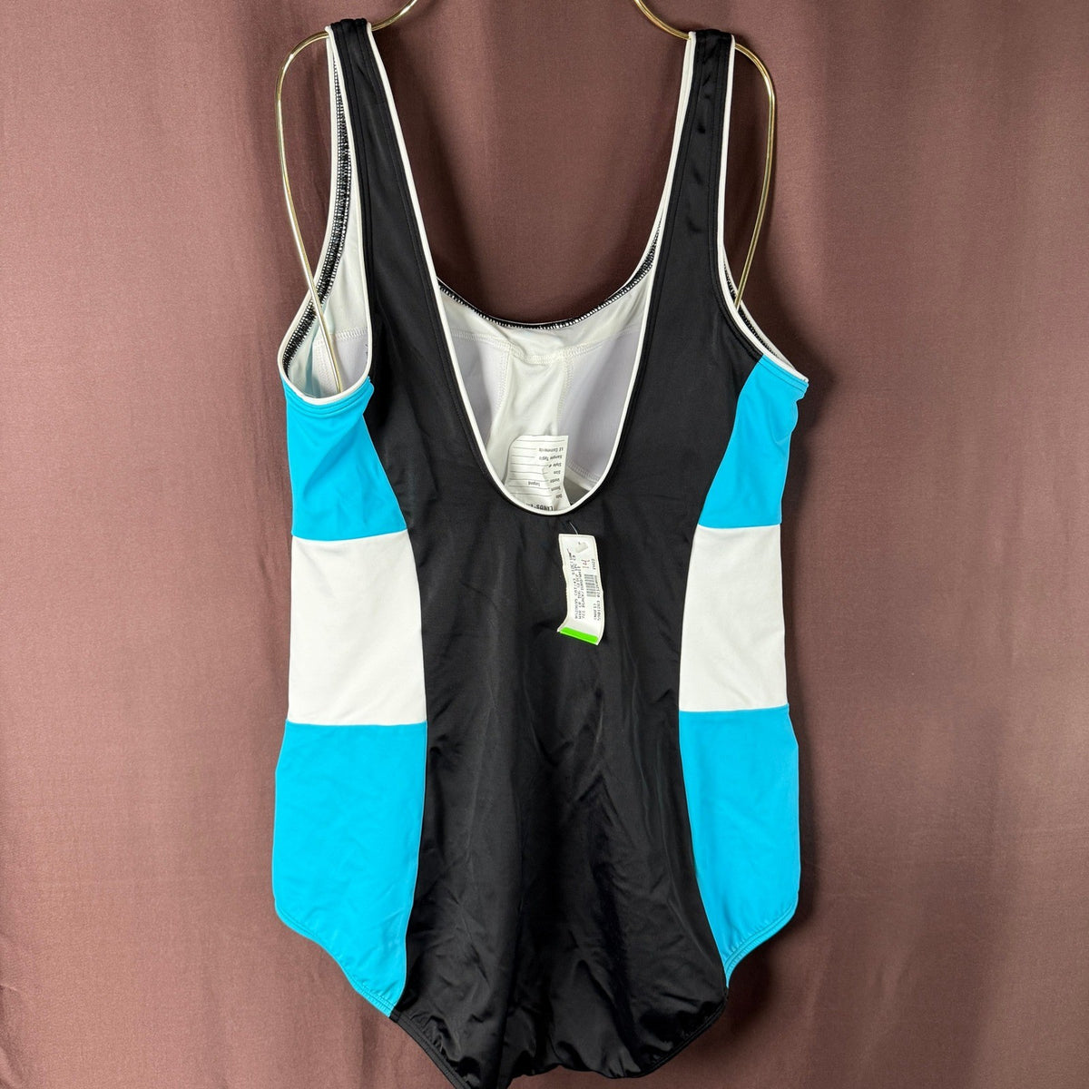 Land's End Women's 14 Colorblock Sporty Tugless One Piece Swimsuit Black/turquo