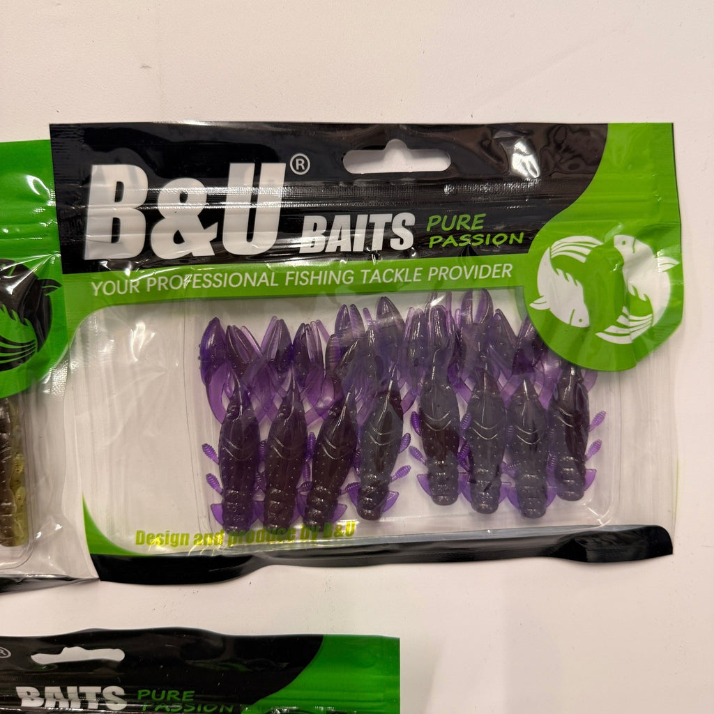 Set of 3 (8 pcs Each) B&U Soft Plastic Floating Craw Baits Bass Fishing Lures