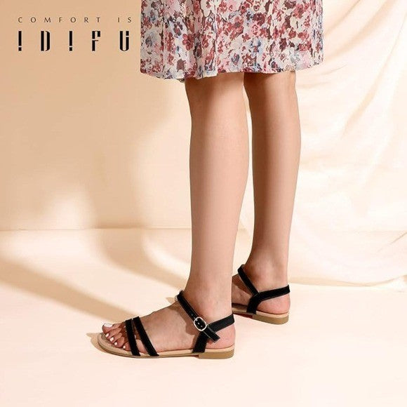 IDIFU Women's US 7 Flat Sandals Dressy Summer Ankle Strap Dress Sandals Ope