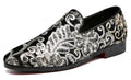 Santimon Men's US 9.5, 12 Black Velvet Gold Stitching Sequins Loafers Shoes