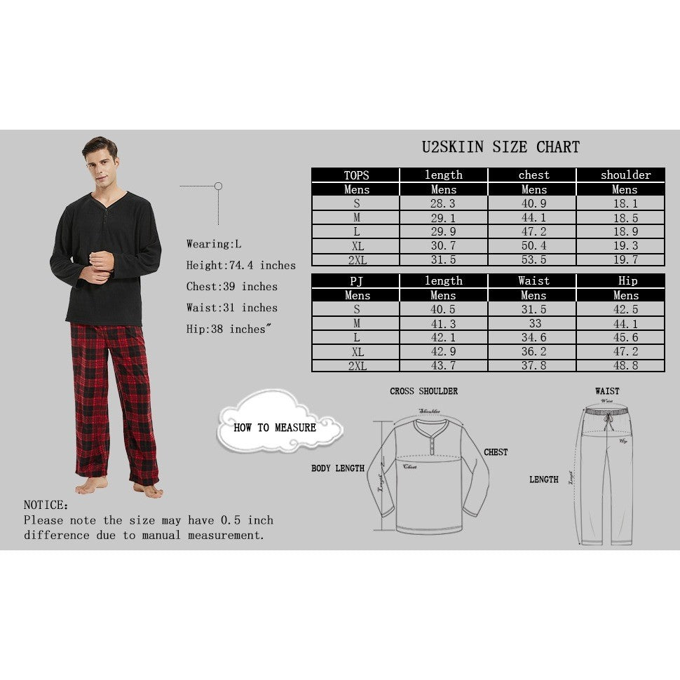 MSRP $24 U2SKIIN Men's 2XL Pajama Set Long Sleeve Sleepwear Plaid Soft Warm Pj