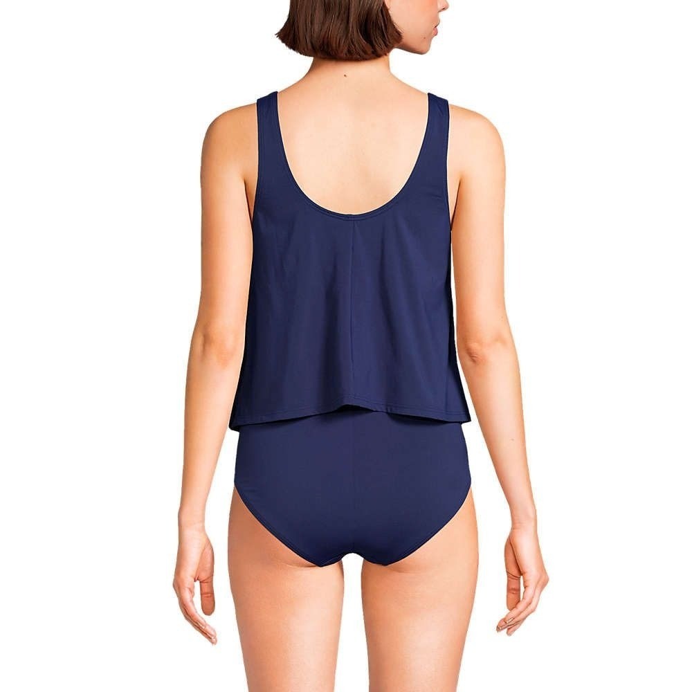 Lands' End Women's L LONG Deep Sea Navy V Neck One Piece Fauxkini Swimsuit