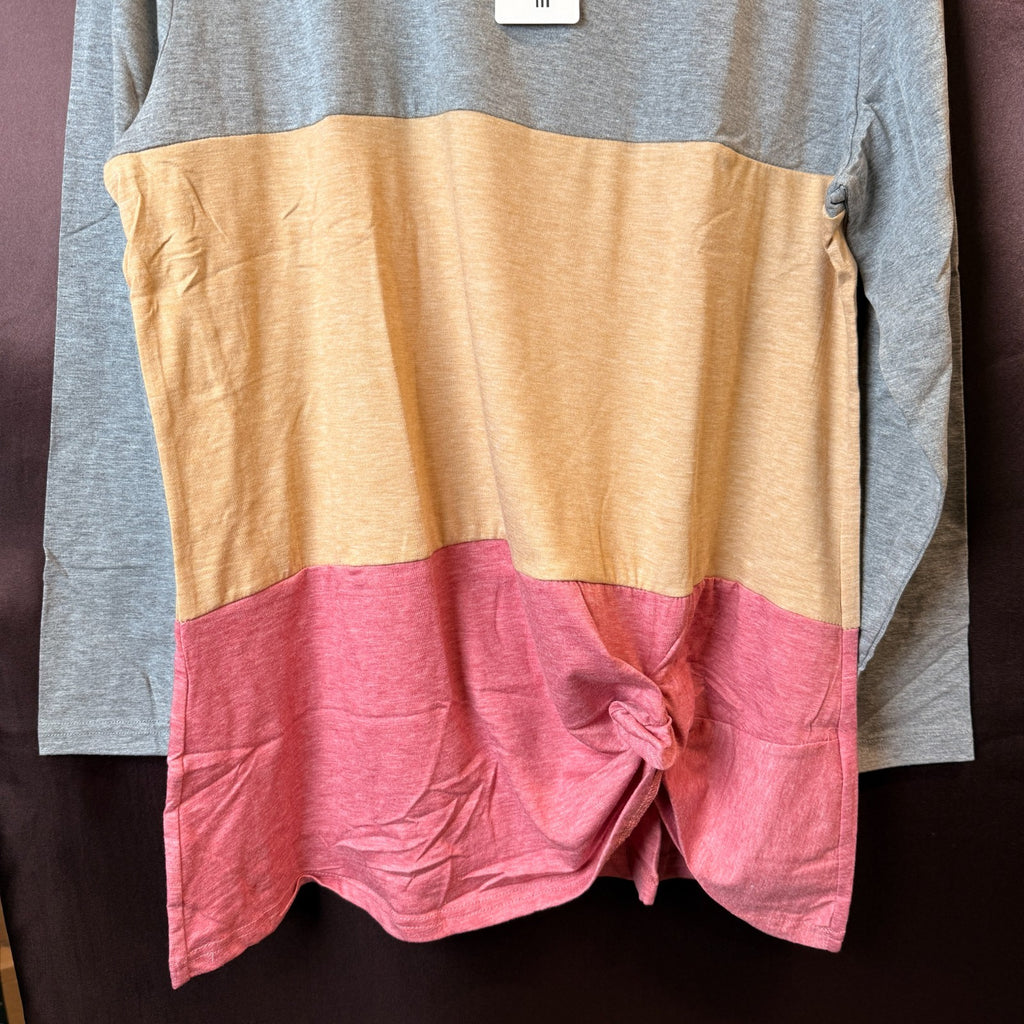 DOLNINE Womens Plus Size 14W Knotted Top Long Sleeve T-Shirt Loose Casual Blouse