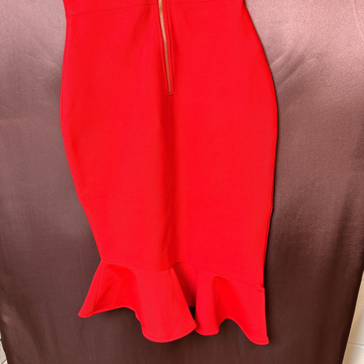 UONBOX Women's XS Red One Shoulder Sleeveless Bodycon Dress Midi Mermaid Banda